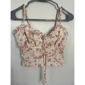 Love Tree Floral Bustier Crop Top | Cottagecore Tie Front | Size Small